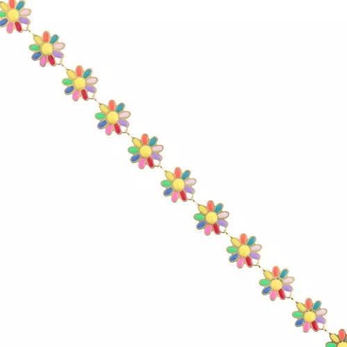 Cadena de margaritas de fantasía de resina epoxi de 10mm - Acero inoxidable dorado - Multicolorx20cm