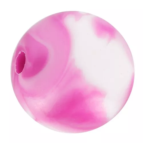 Cuentas acrílicas redondas 8 mm - Blanco jaspeado - Fucsia x20