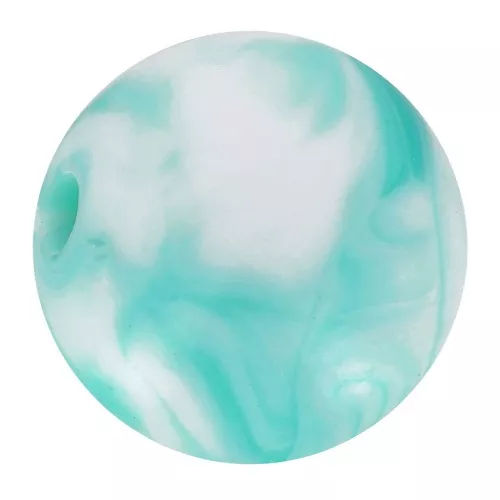 Cuentas acrílicas redondas 8 mm - Blanco jaspeado - Turquesa x20