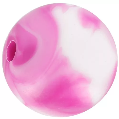 Cuentas acrílicas redondas 12 mm - Blanco jaspeado - Fucsia x10