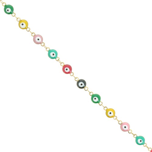 Cadena de fantasía con ojo de resina epoxi 6 mm - Acero inoxidable dorado - Multicolor x1m