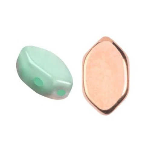 Cuentas de cristal Paros® de Puca® 7x4 mm Green Aqua Opal Capri Gold x10g
