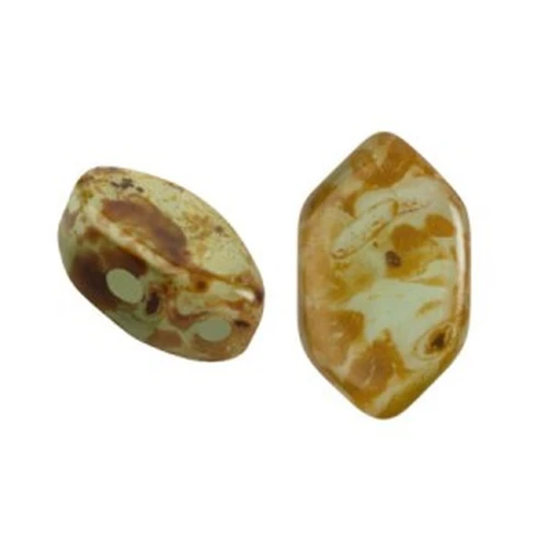 Cuentas de cristal Paros® de Puca® 7x4 mm Green Aqua Opal Travertin x10g