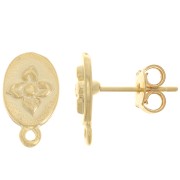 Pendientes ovalados 13x8 mm con motivo de flor y anillo cerrado - Dorado oro fino x2