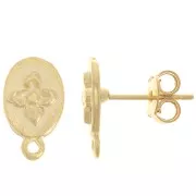 Pendientes ovalados 13x8 mm con motivo de flor y anillo cerrado - Dorado oro fino x2