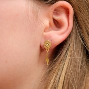 Pendientes ovalados 13x8 mm con motivo de flor y anillo cerrado - Dorado oro fino x2