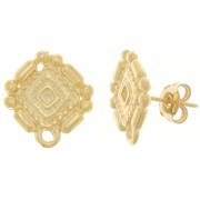 Pendientes estilo azteca 17x15,5 mm con aro cerrado - Dorado oro fino x2
