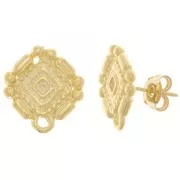 Pendientes estilo azteca 17x15,5 mm con aro cerrado - Dorado oro fino x2