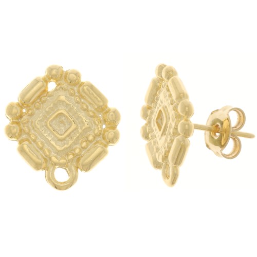 Pendientes estilo azteca 17x15,5 mm con aro cerrado - Dorado oro fino x2