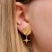 Pendientes estilo azteca 17x15,5 mm con aro cerrado - Dorado oro fino x2
