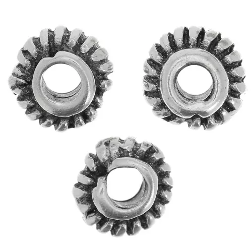 Cuentas redondas estriadas 6 mm - Plata antigua x6