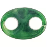 Eslabón acrílico en forma de grano de café 32x23 mm - Verde oscuro jaspeado x1