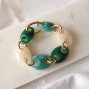 Eslabón acrílico de grano de café 32x23 mm - Mármol verde agua x1