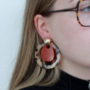 Colgante gota acrílico 38x29 mm - Marrón jaspeado - Marrón oscuro x1