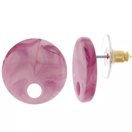 Ganchos pendientes acrílicos redondos de 18 mm - Frambuesa jaspeado - Blanco x2