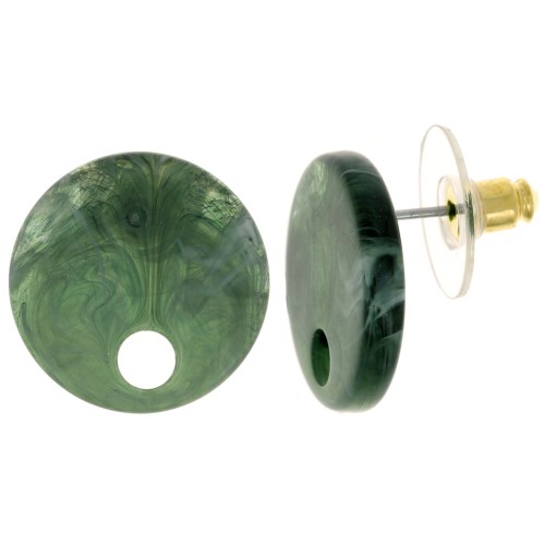 Ganchos pendientes acrílicos redondos de 18 mm - Verde oscuro jaspeado x2