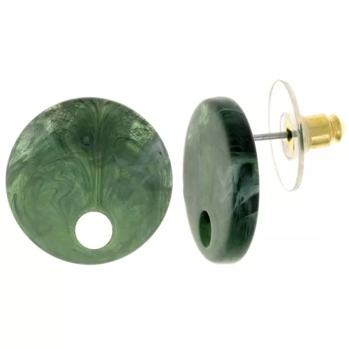 Ganchos pendientes acrílicos redondos de 18 mm - Verde oscuro jaspeado x2