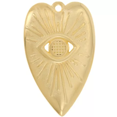 Colgante de corazón con motivo de ojo 39x24 mm para cabujón de 4 mm - Dorado oro fino x1