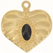 Colgante de corazón con efecto plisado de 26 mm con resina epoxi - Dorado oro fino - Negro x1