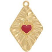 Colgante de diamante en forma de corazón 36x24 mm - Dorado con oro fino - Rojo x1|raw }}