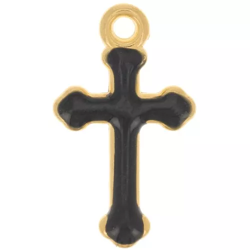Dije cruz 19x11 mm en resina epoxi - Dorado oro fino - Negro x1