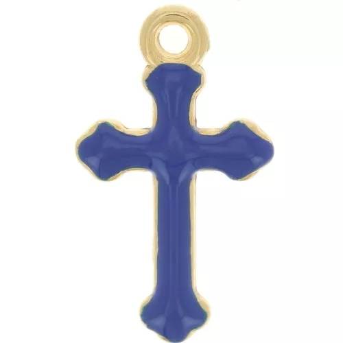 Dije cruz 19x11 mm en resina epoxi - Dorado oro fino - Azul oscuro x1