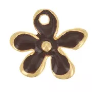 Dije de flor 12,5x14 mm en resina epoxi - Dorado oro fino - Marrón oscuro x1