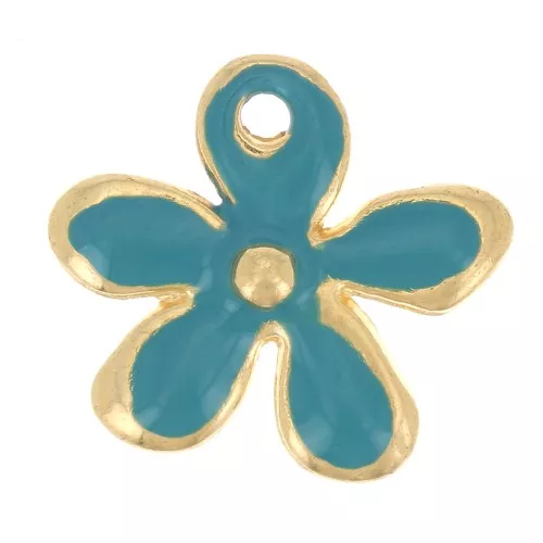 Dije de flor 12,5x14 mm en resina epoxi - Dorado oro fino - Turquesa x1