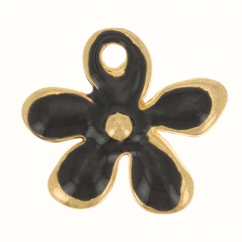 Dije de flor 12,5x14 mm en resina epoxi - Dorado oro fino - Negro x1