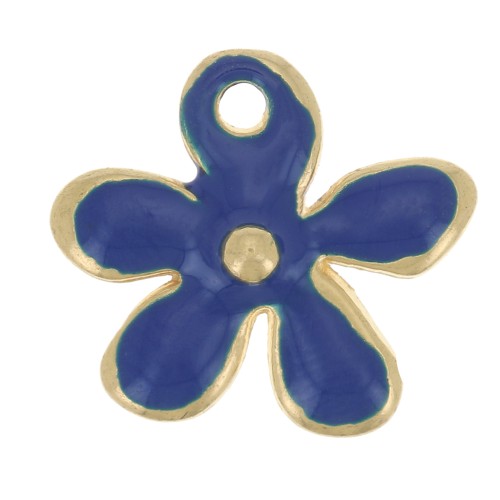Dije de flor 12,5x14 mm en resina epoxi - Dorado oro fino - Azul oscuro x1