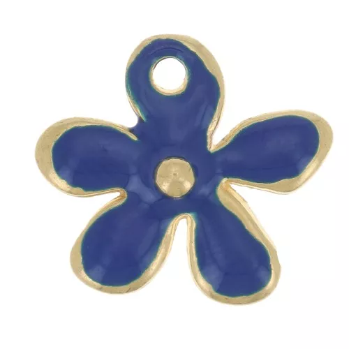 Dije de flor 12,5x14 mm en resina epoxi - Dorado oro fino - Azul oscuro x1