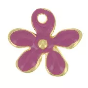 Dije de flor 12,5x14 mm en resina epoxi - Dorado oro fino - Fucsia x1