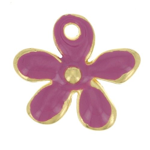 Dije de flor 12,5x14 mm en resina epoxi - Dorado oro fino - Fucsia x1