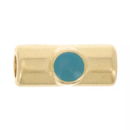 Cuenta de tubo de 10x4 mm con resina epoxi - Dorado oro fino - Turquesa x1