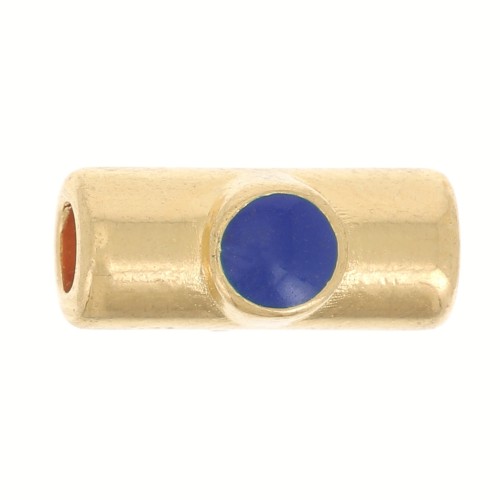Cuenta de tubo 10x4 mm con resina epoxi - Dorado - Azul oscuro x1