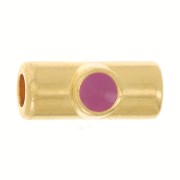 Cuenta de tubo de 10x4 mm con resina epoxi - Dorado oro fino - Fucsia x1