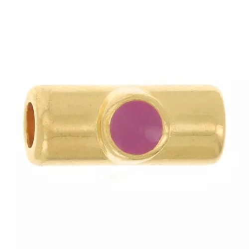 Cuenta de tubo de 10x4 mm con resina epoxi - Dorado oro fino - Fucsia x1