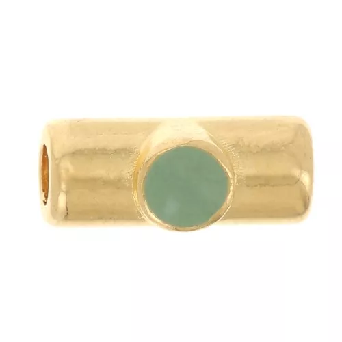 Cuenta de tubo de 10x4 mm con resina epoxi - Dorado oro fino - Menta x1