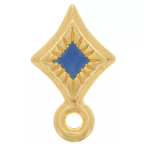 Empujador de rombos con colgante de 13x8 mm y resina epoxi - Dorado oro fino - Azul