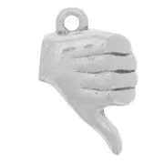 Charm de mano - Signo del pulgar hacia abajo - 13x8 mm - Chapado en plata antigua x1