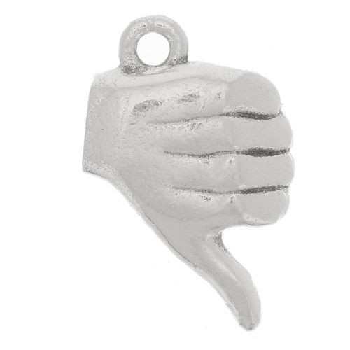 Charm de mano - Signo del pulgar hacia abajo - 13x8 mm - Chapado en plata antigua x1