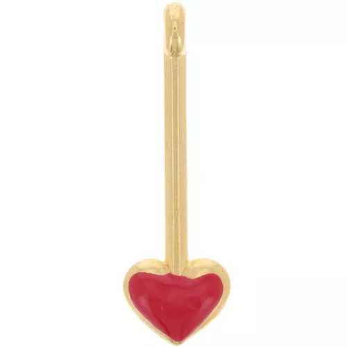 Colgante barra con corazón 28x9 mm y resina epoxi - Dorado oro fino - Rojo x1