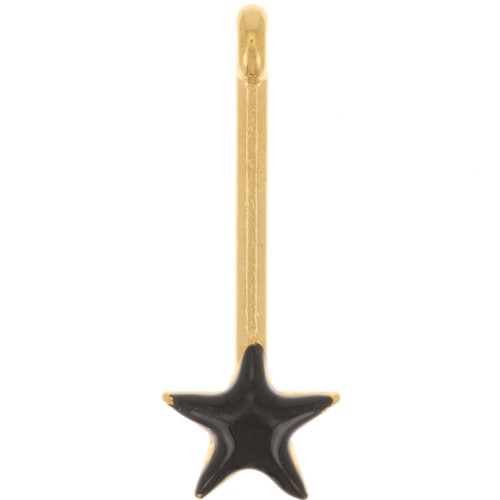 Colgante de barra con estrella de 28x10 mm y resina epoxi - Dorado oro fino - Negro x1