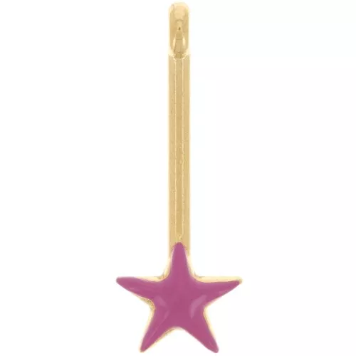 Colgante barra con estrella 28x10 mm y resina epoxi - Dorado oro fino - Fucsia