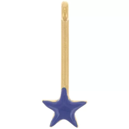 Colgante barra con estrella 28x10 mm y resina epoxi - Dorado oro fino - Azul oscuro