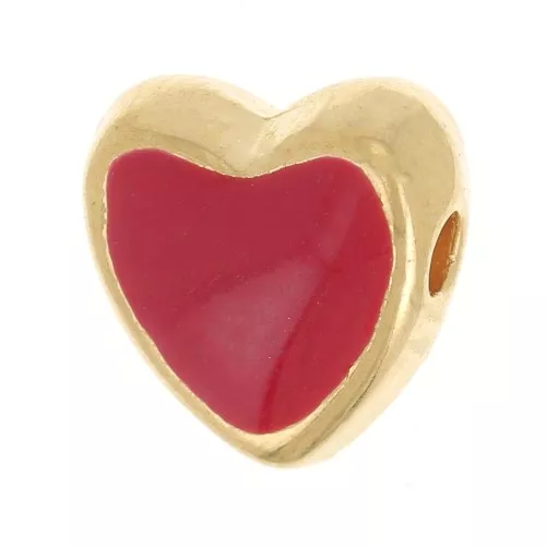 Cuenta de corazón con resina epoxi 9 mm - Dorado oro fino - Rojo x1