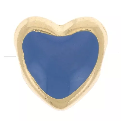 Cuenta de corazón con resina epoxi 9 mm - Dorado oro fino - Azul oscuro x1