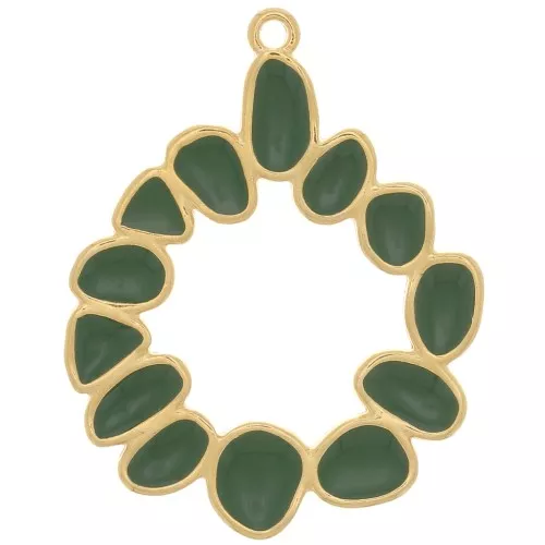 Colgante redondo irregular 39 mm con resina epoxi - Dorado oro fino - Verde oscuro