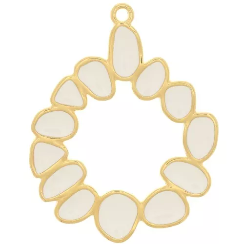 Colgante redondo irregular 39 mm con resina epoxi - Dorado oro fino - Marfil x1