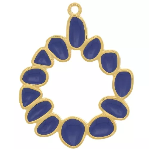 Colgante redondo irregular 39 mm con resina epoxi - Dorado oro fino - Azul oscuro